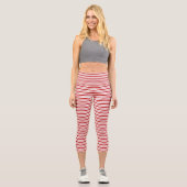 Horizontale Streifen rot und weiß Capri Leggings (Vorderseite)