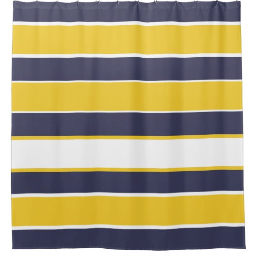 Horizontale Streifen, Senfgelb, blau, weiß Duschvorhang (Vorderseite)