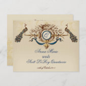 Horizontale Vintage Pfau-Empfang-Karte Einladung (Vorne/Hinten)