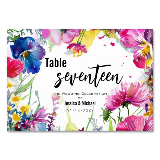 Horizontale Wiesenblüten auf zwei Seiten Tischnummer (Vorderseite)