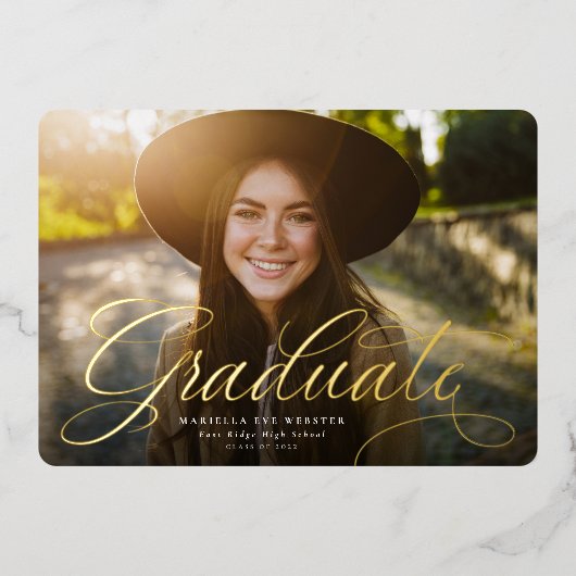 Horizontaler Abschluss mit einfachem Skriptgold Folieneinladung (Vorderseite)