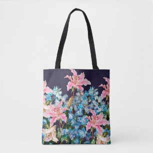 Horizontaler Blumenrand. Lilien und Delphinien, Tasche