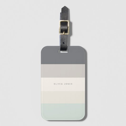 Horizontaler Farbblock Streifen Grau/Beige Monogra Gepäckanhänger (Vorderseite Vertikal)