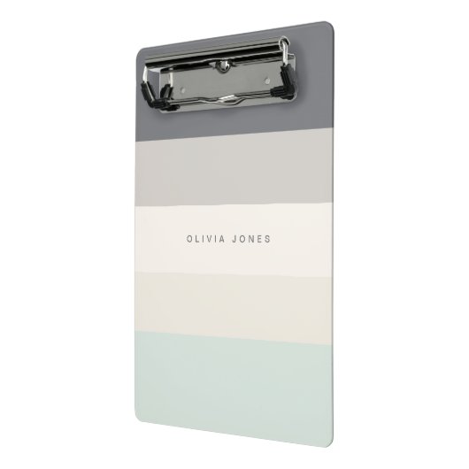 Horizontaler Farbblock Streifen Grau/Beige Monogra Mini Klemmbrett (Gewinkelt2)