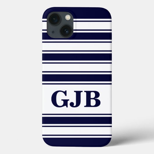 Horizontaler Navy-Streifen mit Monogramm Case-Mate iPhone Hülle (Rückseite)