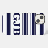 Horizontaler Navy-Streifen mit Monogramm iPhone Hülle (Rückseite (Horizontal))