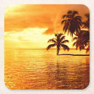 Horizontaler Palme-Sonnenuntergang-Untersetzer Rechteckiger Pappuntersetzer