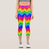Horizontaler Regenbogen Zickzack Zigzag Streifenmu Capri Leggings (Vorderseite)
