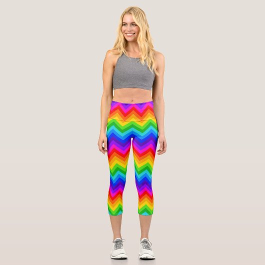 Horizontaler Regenbogen Zickzack Zigzag Streifenmu Capri Leggings (Vorderseite)