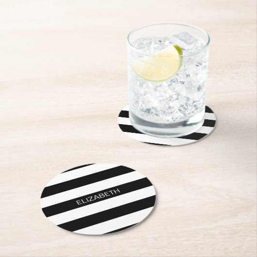 Horizontaler, schwarzer und horizontaler Preppy St Runder Pappuntersetzer (Vor Ort)