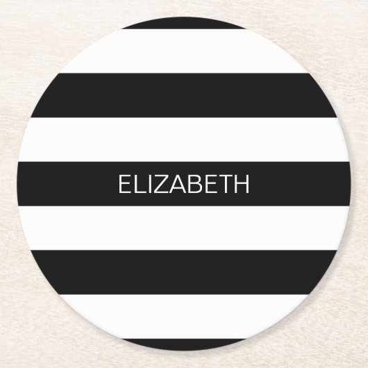 Horizontaler, schwarzer und horizontaler Preppy St Runder Pappuntersetzer (Vorderseite)
