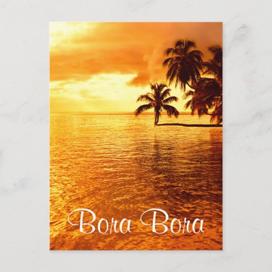 Horizontaler Sonnenuntergang mit Palmen auf Bora B Postkarte (Vorderseite)