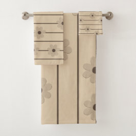 Horizontaler Streifen Brown Khaki Blume Y2K Muster Badhandtuch Set