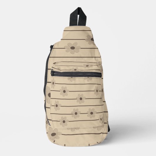Horizontaler Streifen Brown Khaki Blume Y2K Muster Crossbody Bag (Vorderseite)