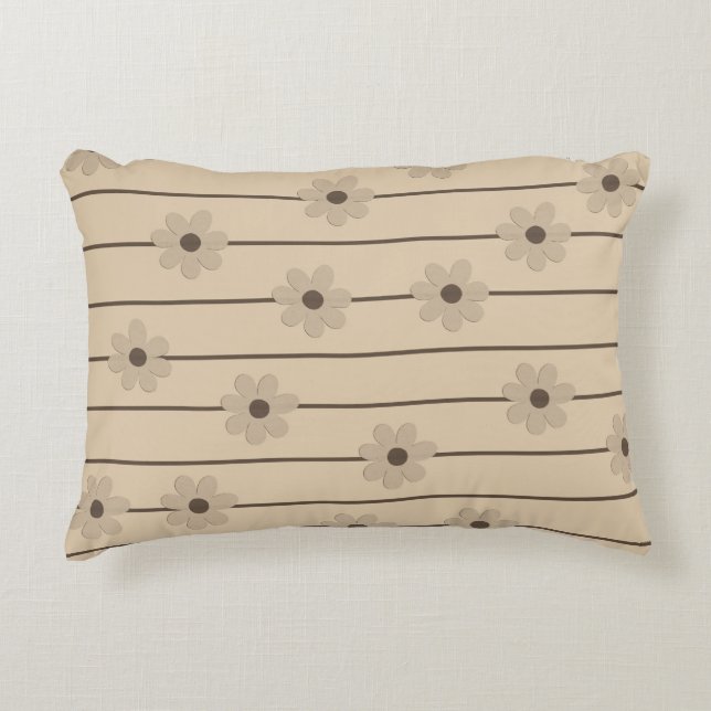 Horizontaler Streifen Brown Khaki Blume Y2K Muster Dekokissen (Vorderseite)