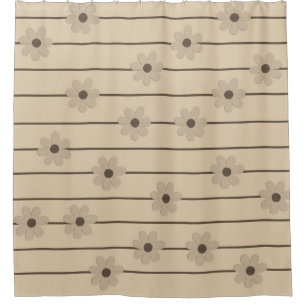 Horizontaler Streifen Brown Khaki Blume Y2K Muster Duschvorhang