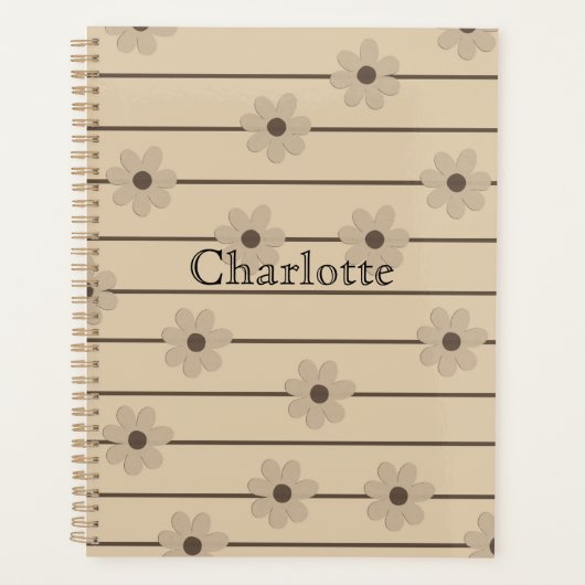 Horizontaler Streifen Brown Khaki Blume Y2K Muster Planer (Vorderseite)