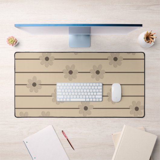 Horizontaler Streifen Brown Khaki Blume Y2K Muster Schreibtischunterlage (Büro 1)