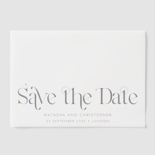 Horizontales Art Deco Save the Date Overlay Pergament Einladungen (Vorderseite)