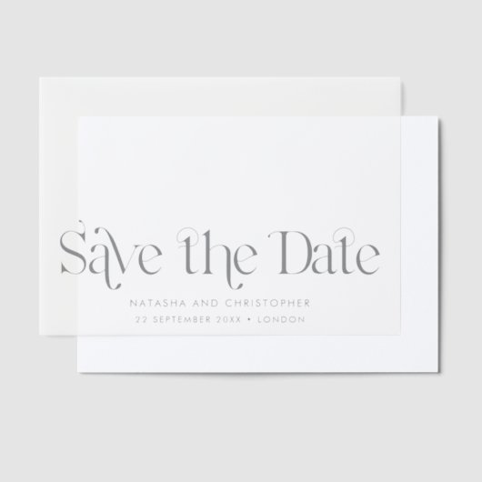 Horizontales Art Deco Save the Date Overlay Pergament Einladungen (Versetzt)