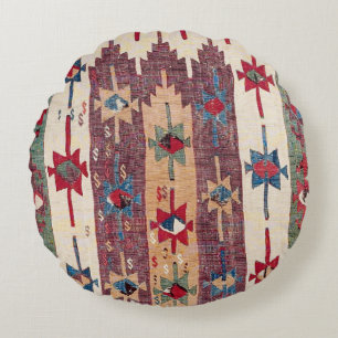 Horizontales Band Kilim Lila Grünbänder Rundes Kissen