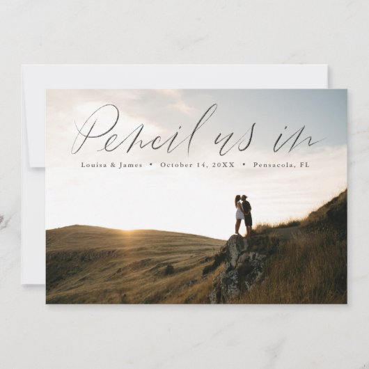 Horizontales Foto mit Handschrift Save the Date Einladung (Vorderseite)