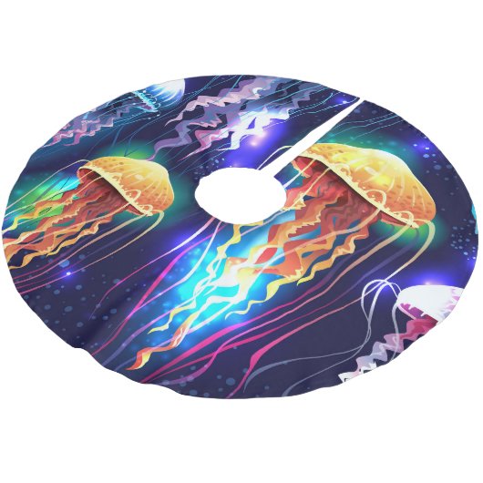 Horizontales glühendes Unterwasser-Quallen-Banner Polyester Weihnachtsbaumdecke (Schrägansicht)