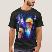 Horizontales glühendes Unterwasser-Quallen-Banner T-Shirt (Vorderseite)