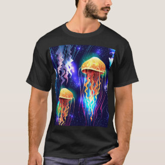 Horizontales glühendes Unterwasser-Quallen-Banner T-Shirt