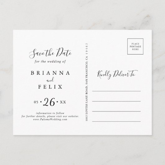 Horizontales Gold Tropical Foliage Save the Date Postkarte (Rückseite)