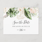 Horizontales Gold Tropical Foliage Save the Date Postkarte (Vorderseite)