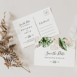Horizontales Gold Tropical Foliage Save the Date Postkarte