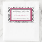 Horizontales Hochzeitsweinetikett mit rosafarbenem Rechteckiger Aufkleber (Tasche)