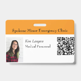Horizontales ID-Foto und QR-Abzeichen Orange Ausweis
