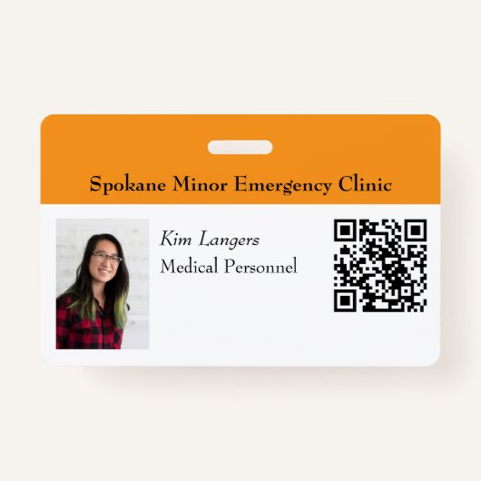 Horizontales ID-Foto und QR-Abzeichen Orange Ausweis (Vorderseite)