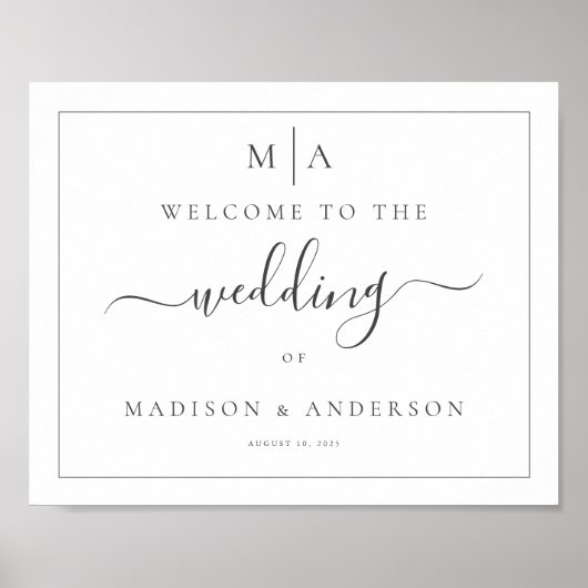 Horizontales Kalligrafie-Monogramm-Hochzeitszeiche Poster (Vorne)