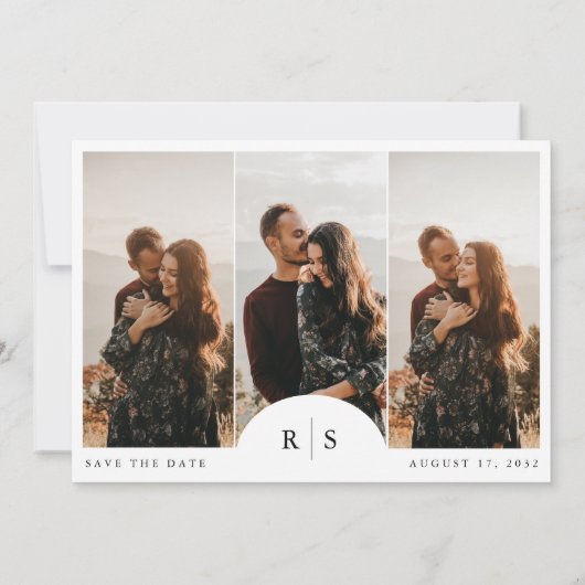 Horizontales klassisches Foto für Schwarz und Ecru Save The Date (Rückseite)