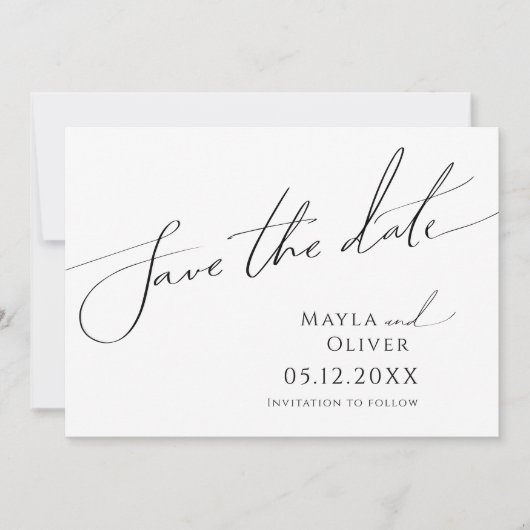 Horizontales Minimalistisches Skript Save The Date (Vorderseite)