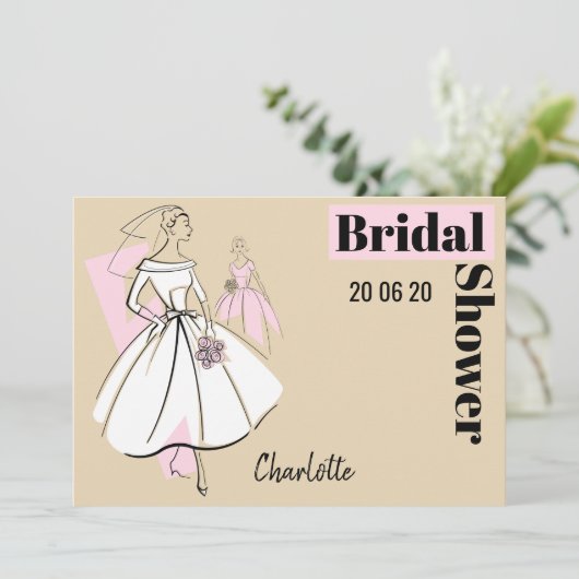 Horizontales neutrales Brautparty der Mode Einladung (Stehend Vorderseite)