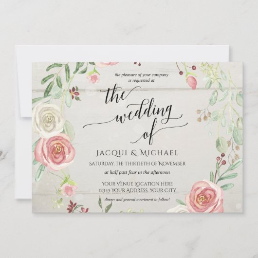 Horizontales Rustikales, elegantes Blattwerk aus R Einladung (Vorderseite)