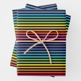 Horizontales, schwarzes Rainbow-Streifenpapier Geschenkpapier Set
