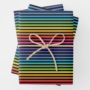 Horizontales, schwarzes Rainbow-Streifenpapier Geschenkpapier Set
