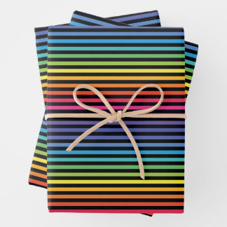 Horizontales, schwarzes Rainbow-Streifenpapier Geschenkpapier Set