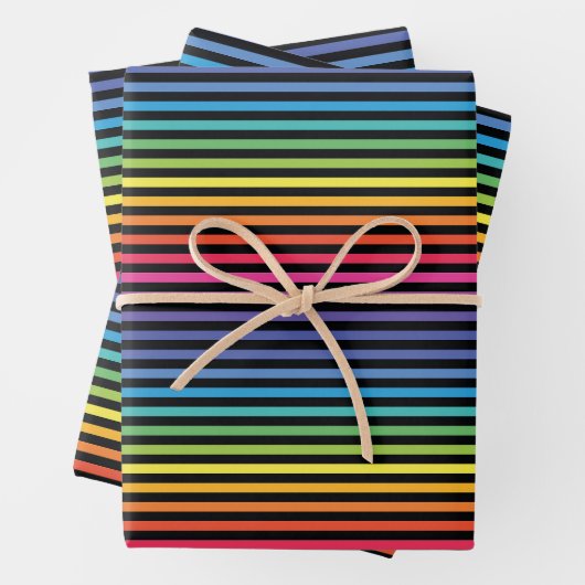 Horizontales, schwarzes Rainbow-Streifenpapier Geschenkpapier Set (Beispiel)
