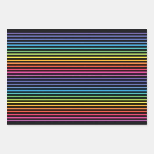 Horizontales, schwarzes Rainbow-Streifenpapier Geschenkpapier Set (Vorderseite)