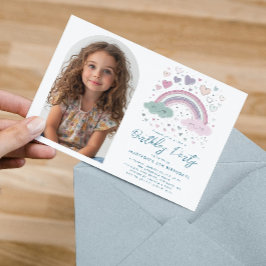 Horizontalrosa I Lila Regenbogen & Herz Geburtstag Einladung