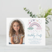 Horizontalrosa I Lila Regenbogen & Herz Geburtstag Einladung (Stehend Vorderseite)