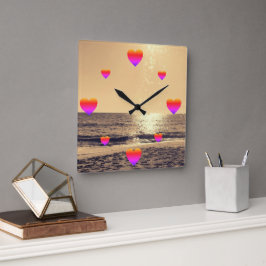 Horloge en Acrylique - Love O’Clock at Golden Hour Quadratische Wanduhr