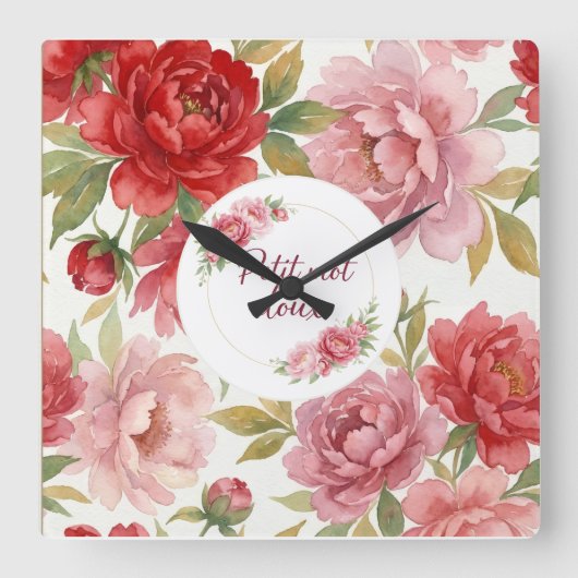 Horloge murale florale Petit mot doux Quadratische Wanduhr (Vorderseite)