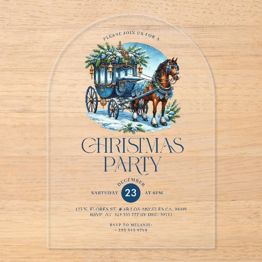 Horn und Carriage Blue Christmas Party laden Acryleinladungen (Vorderseite)